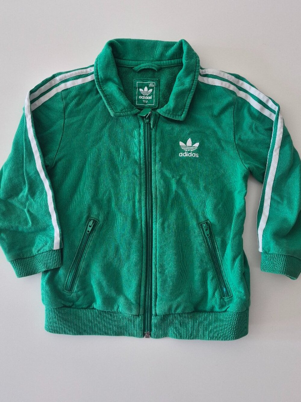 Adidas Originals Track Jacket Toddler 3T Green Trefoil 3 Stripe Retro Full Zip